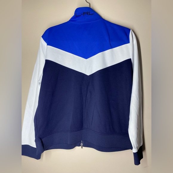 Lauren Ralph Lauren Sweater Womens XL Blue White Striped Sweatshirt Full Zip - Picture 3 of 11